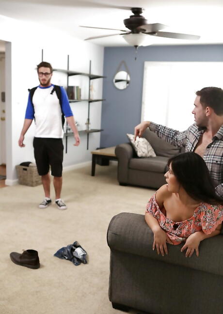 Svelte latina brunette youthful Jasmine Gomez in fancy shorts in amazing 3some 